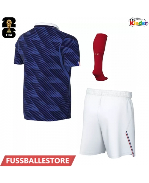 Günstige Frankreich Heimtrikotsatz Kinder WM 2026 Kurzarm (+ Kurze Hosen)